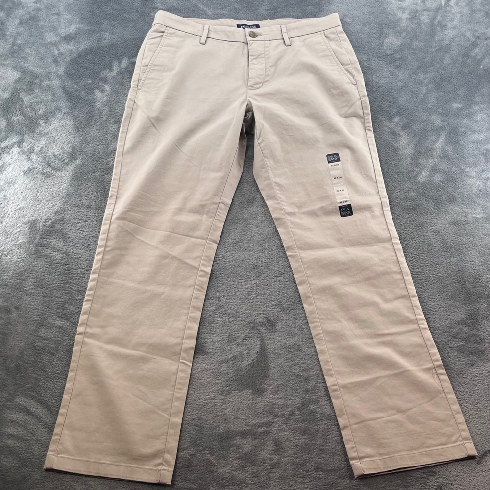 Jos. A. Bank Slim Fit Chino Pants Mens 32x30 Khaki Tan Flat Front Cotton Twill
